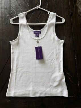 Ralph Lauren White Ribbed Tank - Women's Sleeveless Top